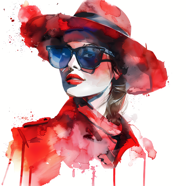 Fashion Retro,Red Hat,Sunglasses