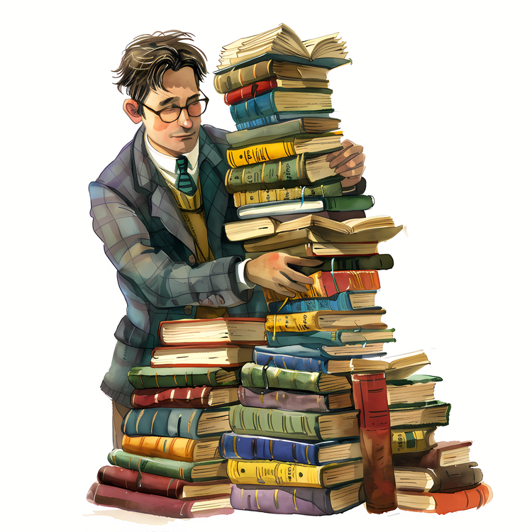 School Librarian,Stack Of Books,Man Holding Books