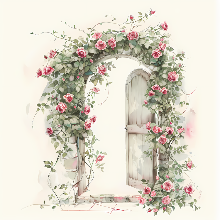 Flower Doorway,Flower Window,Vintage
