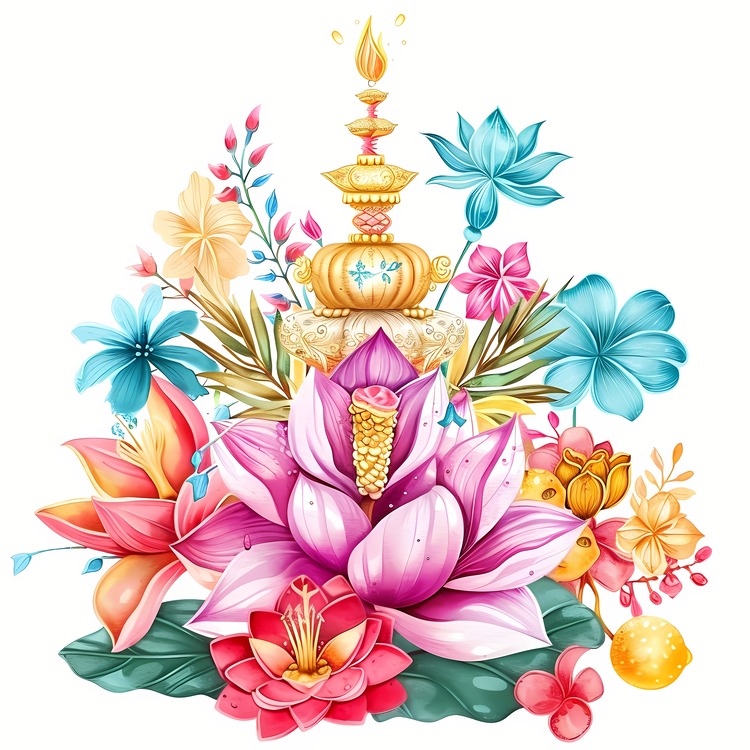 Songkran,Lotus Flowers,Watercolor Illustration