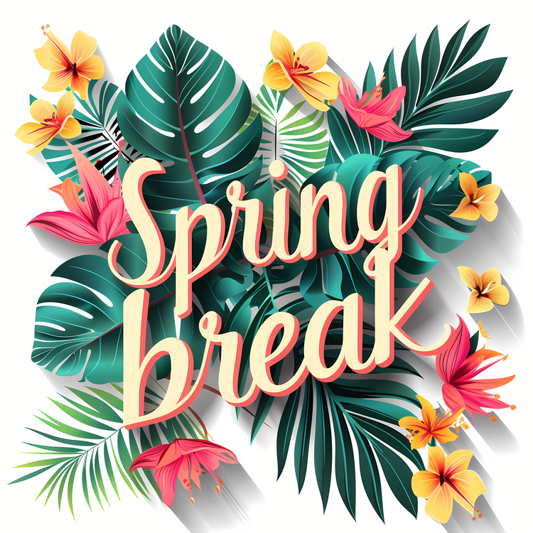 Spring Break,Tropical Leaves,Vibrant Colorful Background