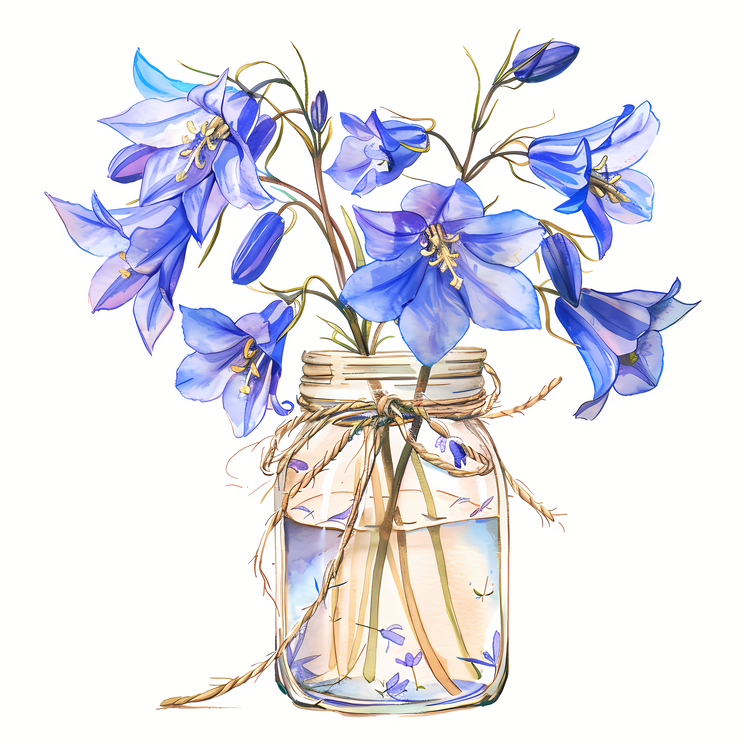 Bluebell Flower,Mason Jar,Watercolor Painting