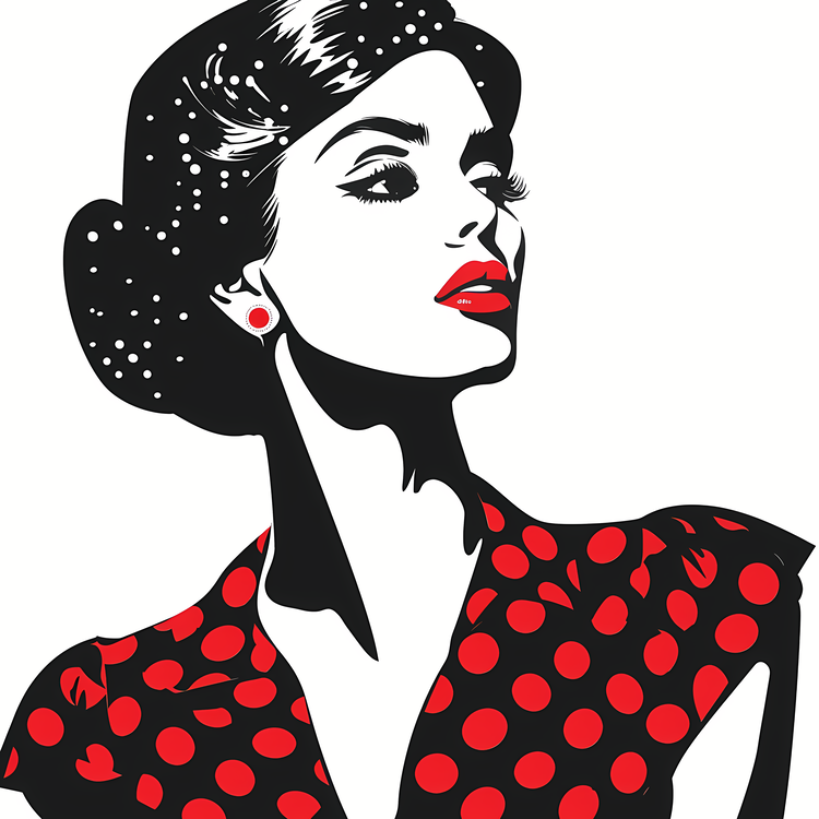 Fashion Retro,Red Polka Dot Shirt,Female Fashion Illustration