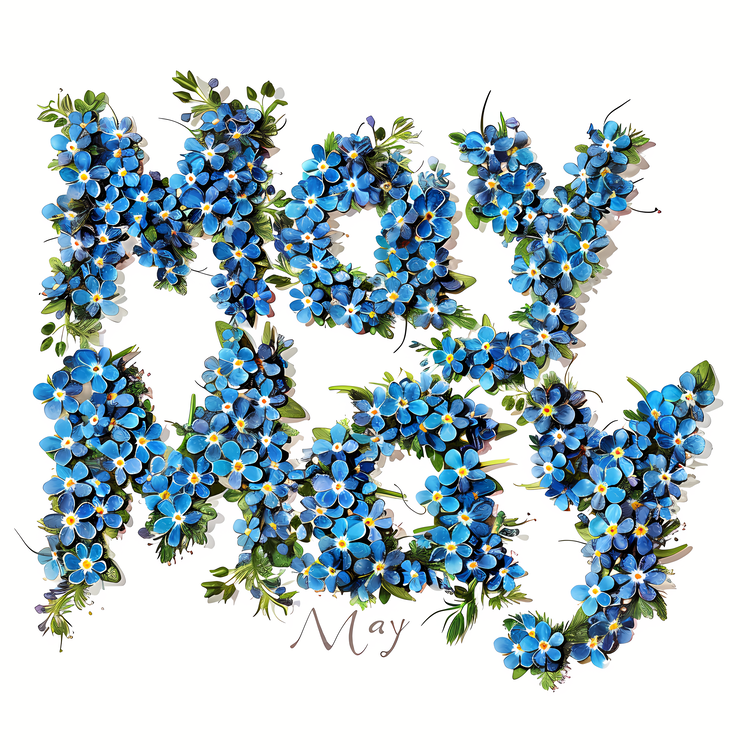 Hello May,Blue Flowers,Wreath