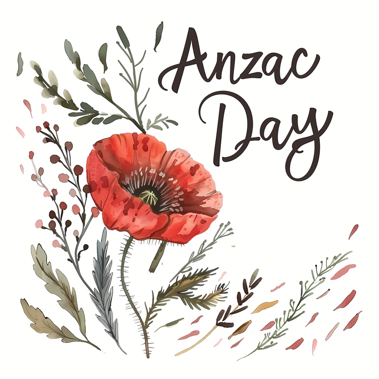 Anzac Day,Watercolor Poppy,Floral Bouquet