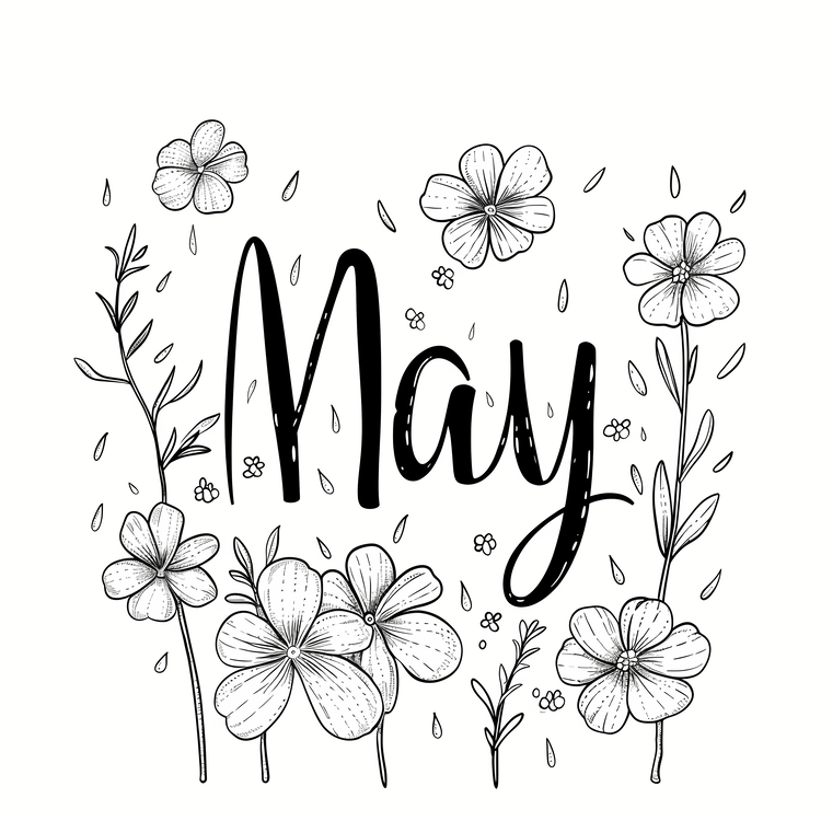 Hello May,Floral Design,Black And White