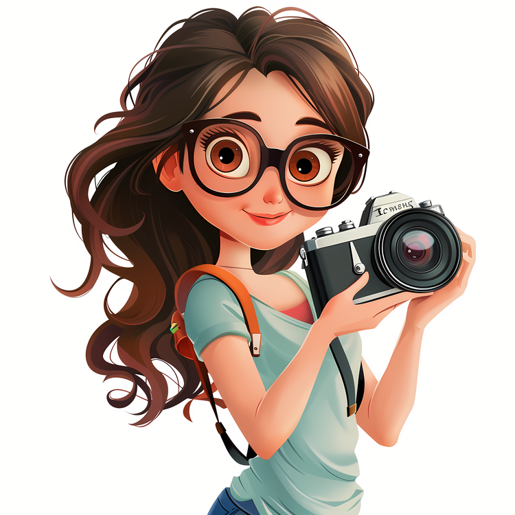 People With Camera,Taking Photo,Cartoon Girl With Camera