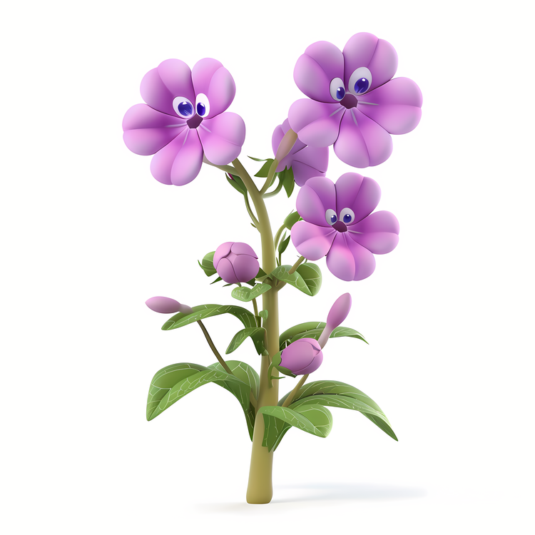 3d Cartoon Flowers,Purple Flowers,Green Leaves