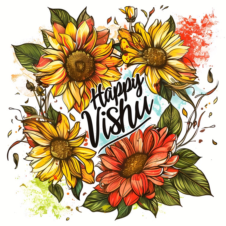 Vishu,Happy Vijay,Watercolor Sunflowers