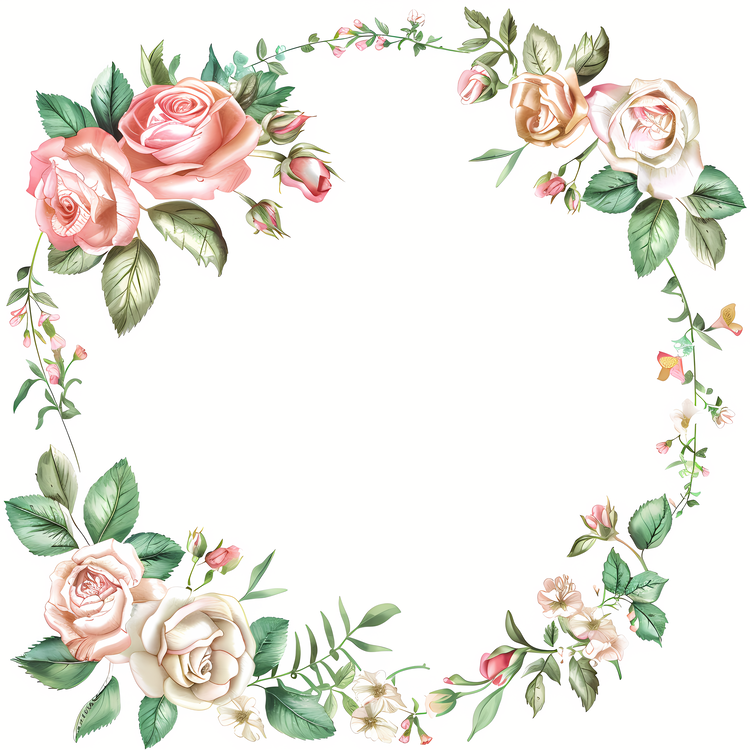 Wedding Frame,Watercolor Roses,Floral Wreath