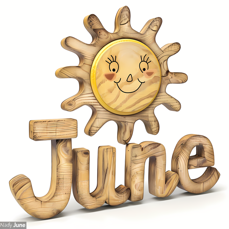 Hello June,Wooden Letters,Smiling Sun