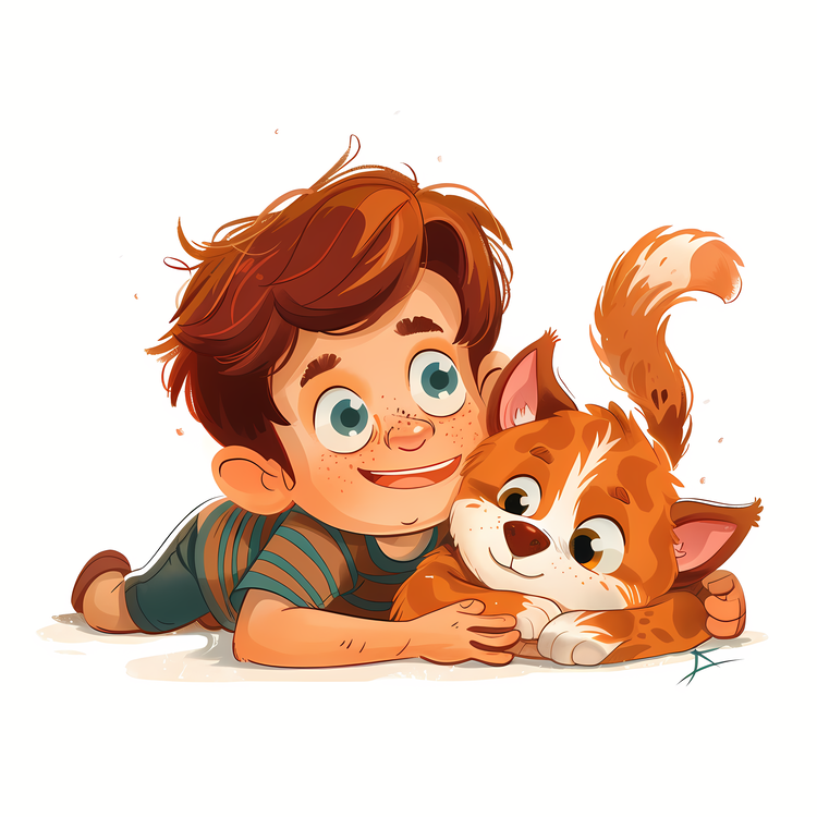 Kid And Pet,Cat,Boy