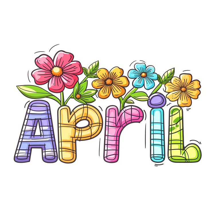 Hello April,Flowers,Word Art