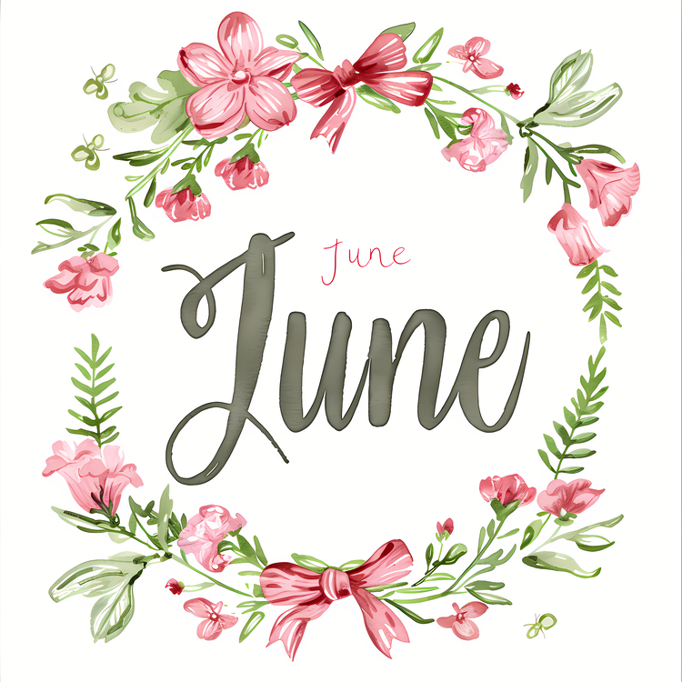 Hello June,Flower Wreath,Watercolor