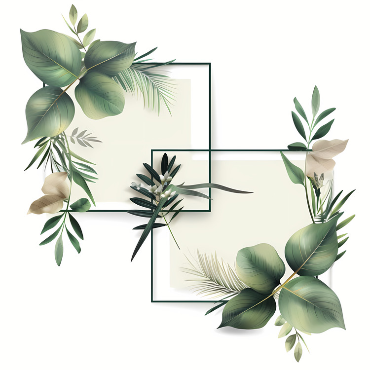 Photo Collage,Green Leaves,White Background