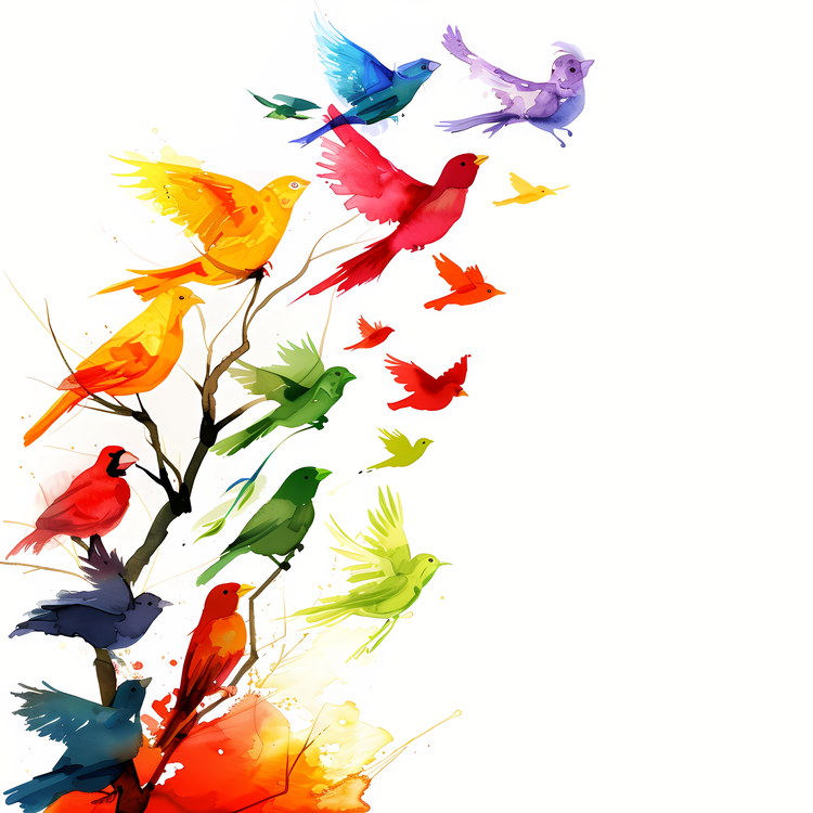 Bird Day,Multicolored,Watercolor