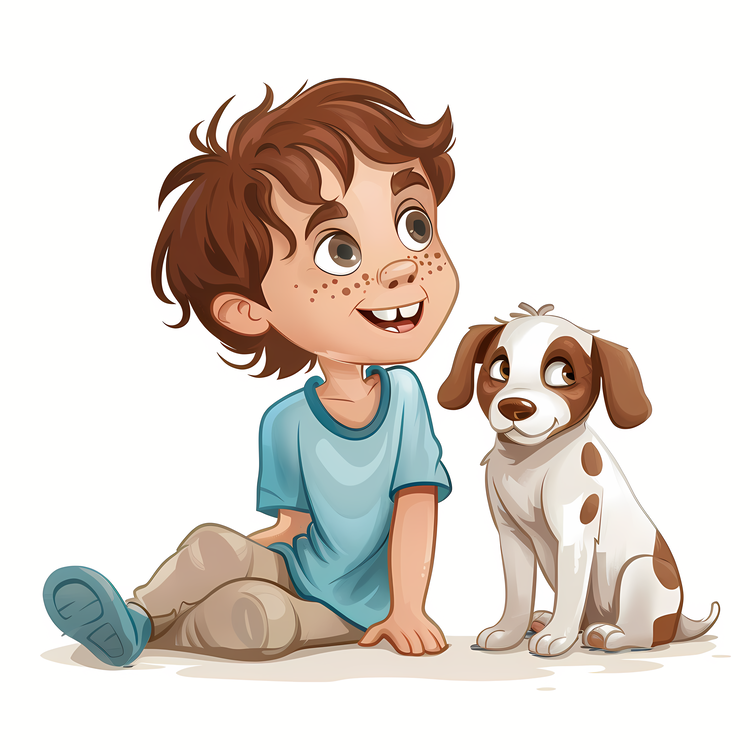 Kid And Pet,Cartoon Boy,Happiness