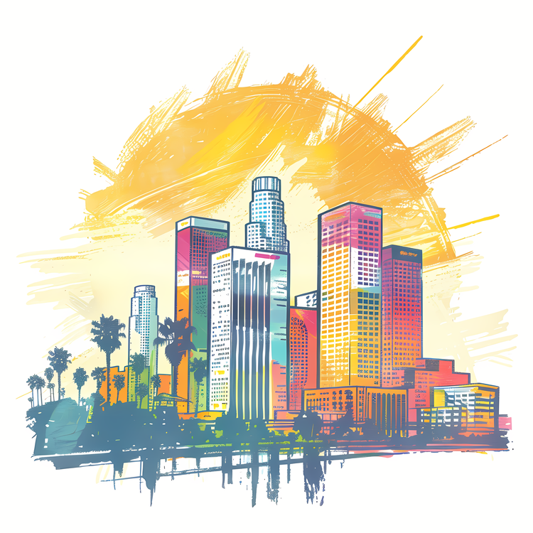Los Angeles,Skyline,Watercolor