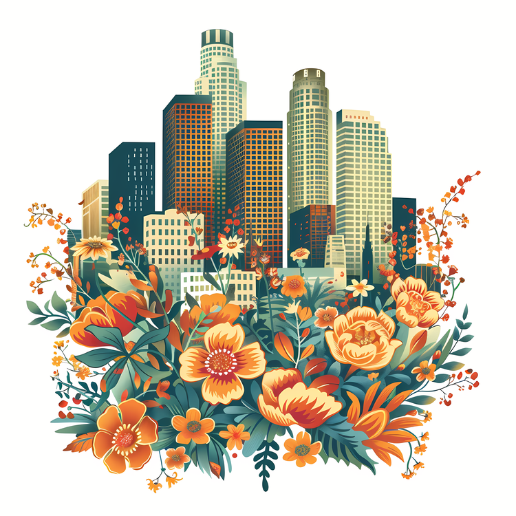 Los Angeles,Los Angeles Skyline,Flower Field