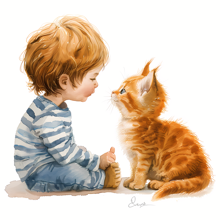 Kid And Pet,Cat,Young Boy