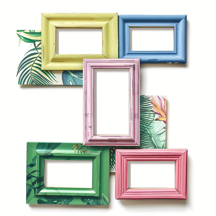 Photo Collage,Colorful Frame,Tropical Leaves
