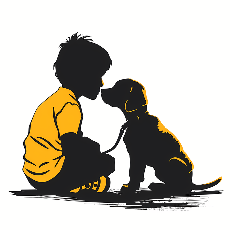Kid And Pet,Human,Silhouette