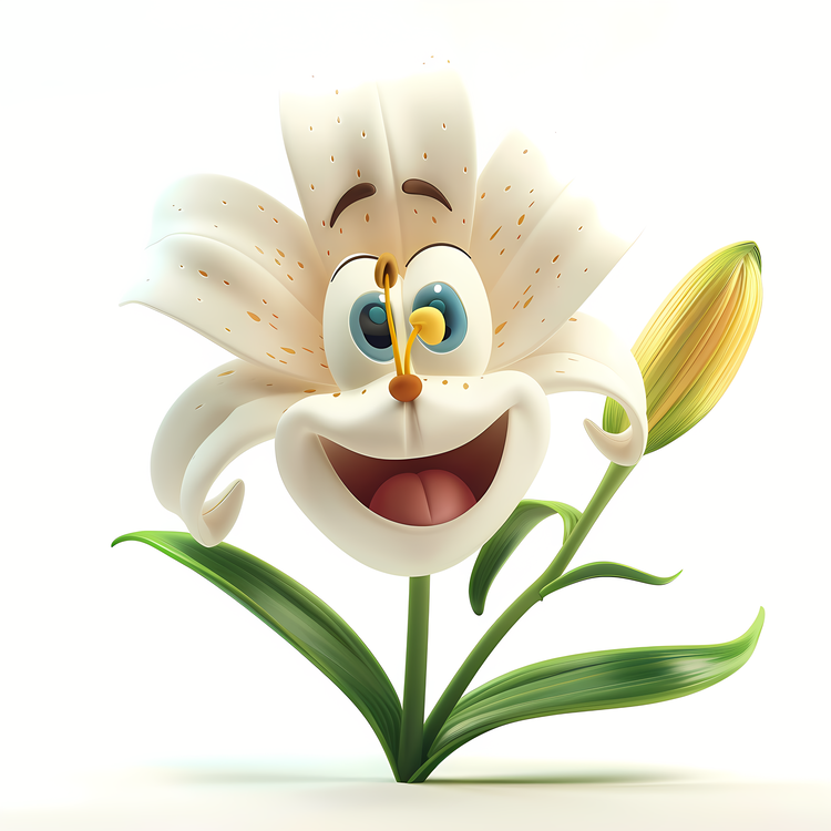 3d Cartoon Flowers,Happy,White