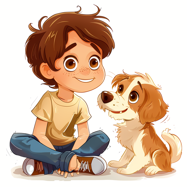 Kid And Pet,Cartoon,Child