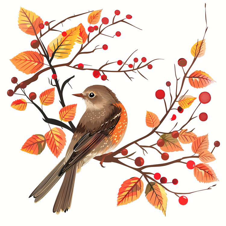 Bird Day,Autumn Tree Branches,Fall Leaves