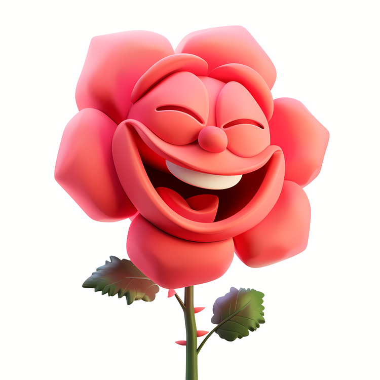 3d Cartoon Flowers,Pink Rose,Laughing