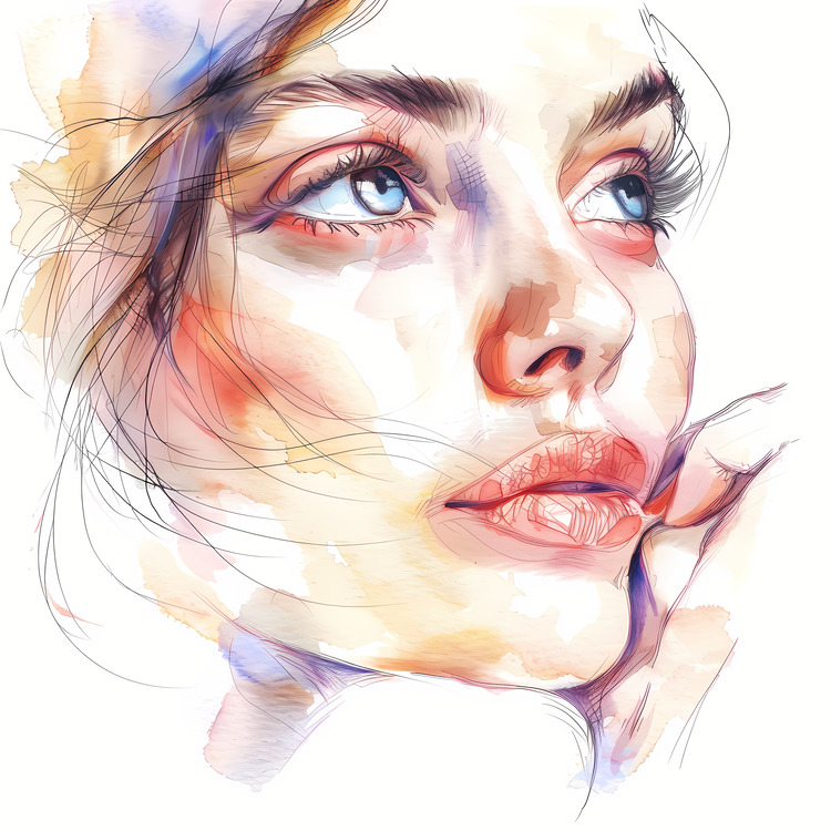 Thinking Woman,Watercolor,Portrait