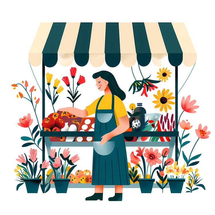Spring Market,Woman At Flower Stand,Floral Stand