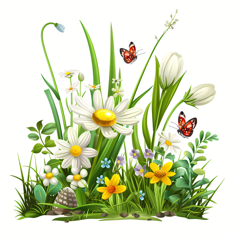 Enjoy The Spring Time,Green Grass,Flowers