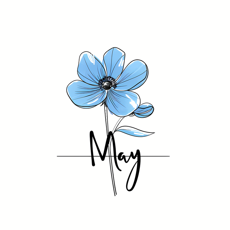 Hello May,Blue Flowers,Hand Drawn