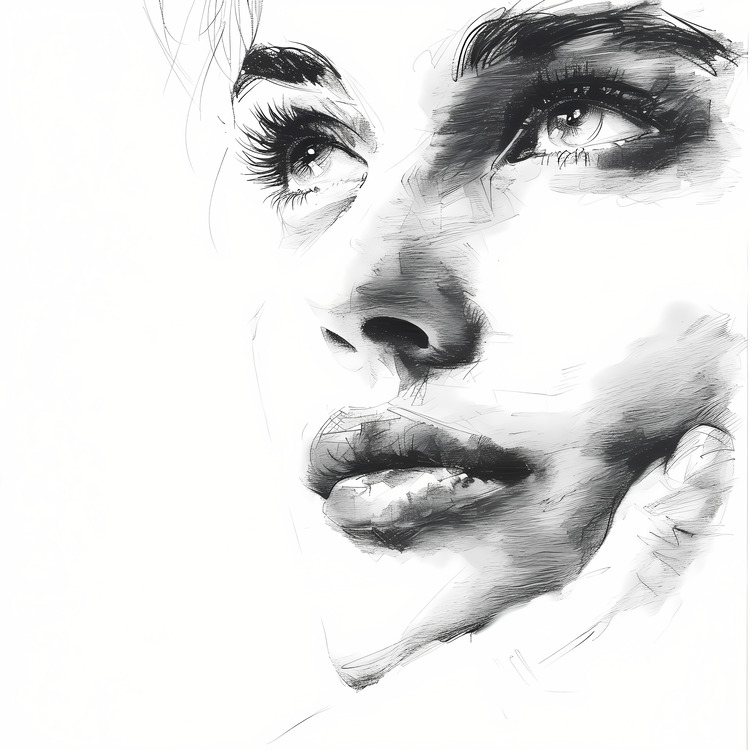 Thinking Woman,Black And White,Realistic Portrait
