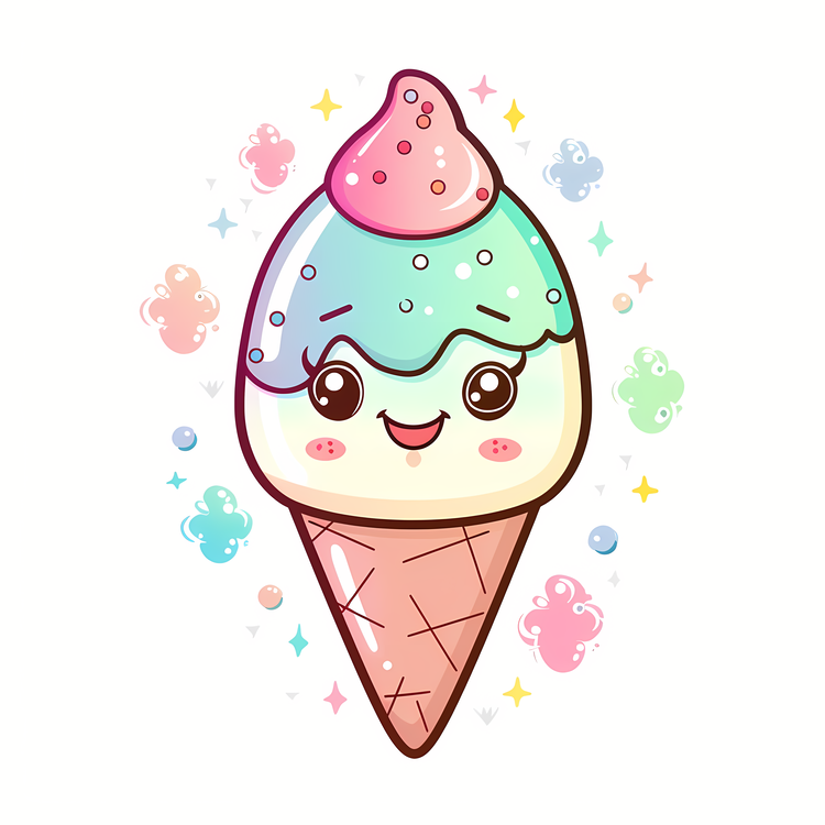 Kawaii,Ice Cream Cone,Smiling Ice Cream Cone