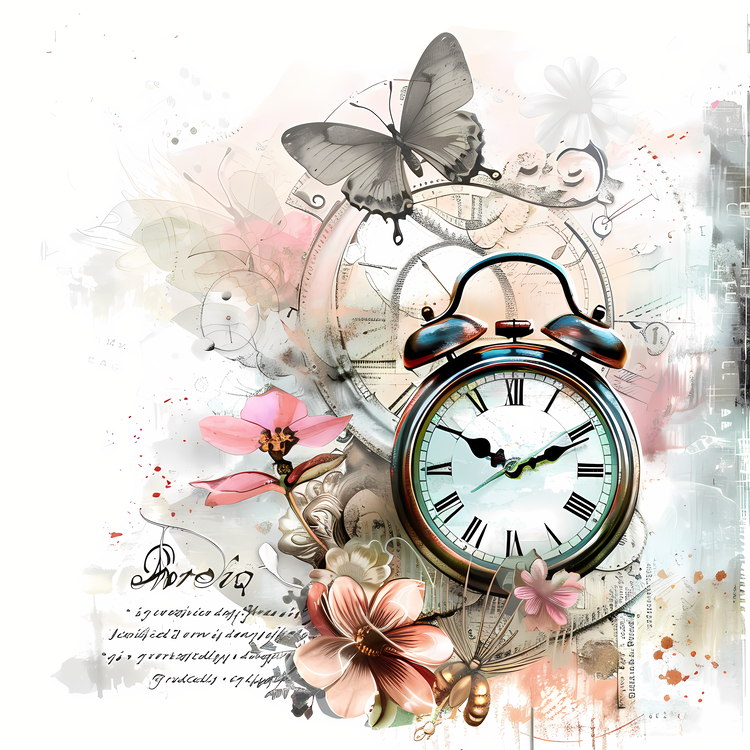 Cherish An Antique Day,Clock,Butterfly