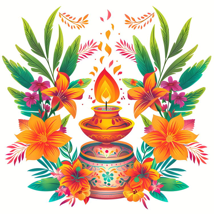 Gudi Padwa,Floral Wreath,Diya Candle Holder
