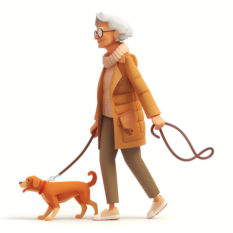 Senior,Old Woman,Walking Dog