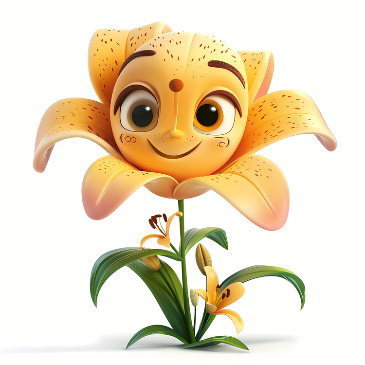 3d Cartoon Flowers,Yellow Flower,Smiling Flower