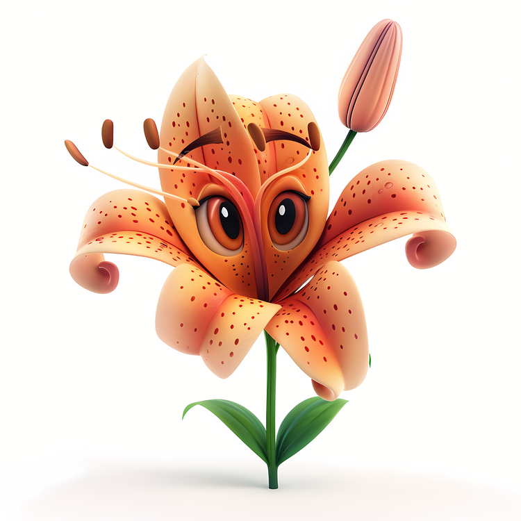 3d Cartoon Flowers,Orange Lily,Smiling Flower