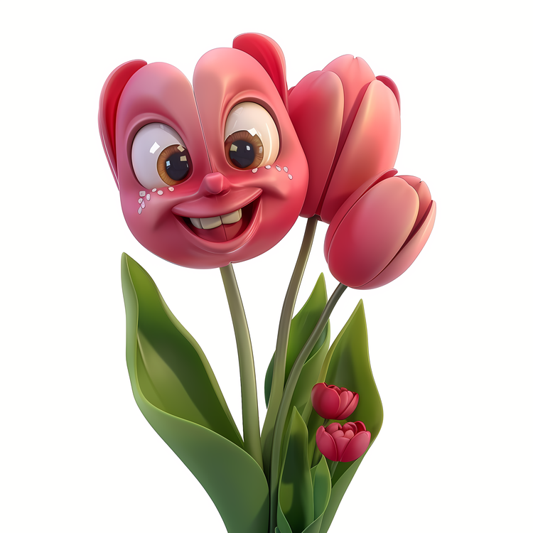 3d Cartoon Flowers,For   Pink Tulips,Smiling Tulip