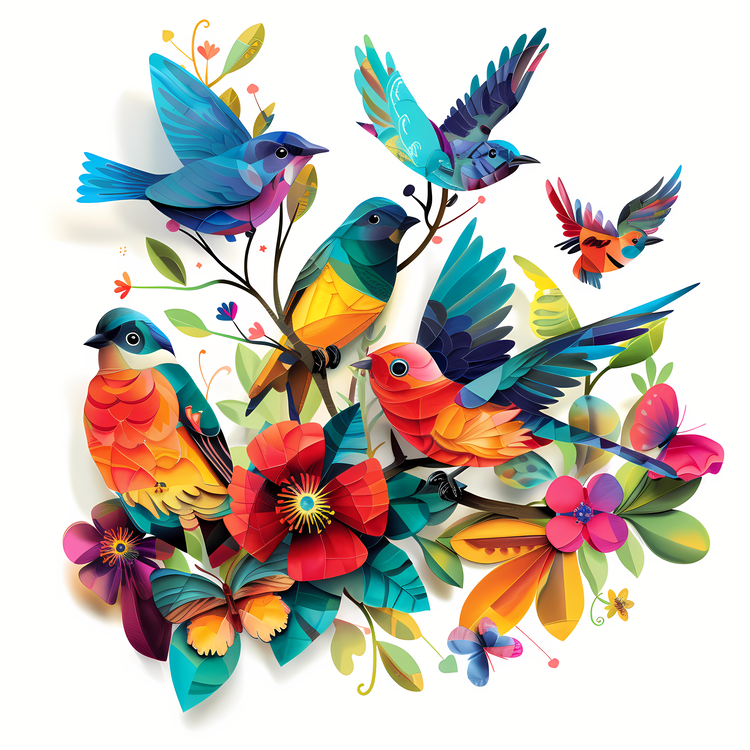 Bird Day,Colorful,Fluttering Birds