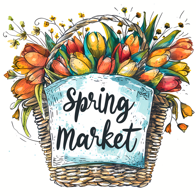 Spring Market,Market Basket,Flowers In A Basket