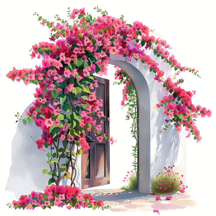 Flower Doorway,Flower Window,Pink Flowers