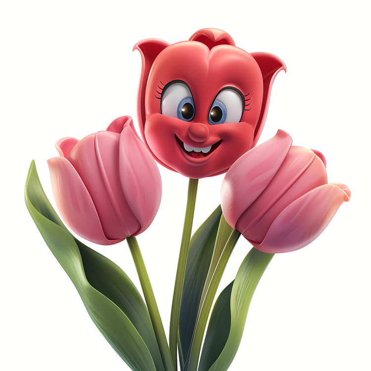 3d Cartoon Flowers,Cartoon Tulips,Red Tulips
