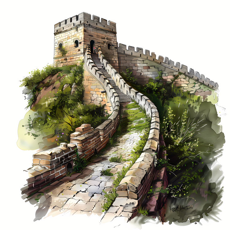 Great Wall Of China,Watercolor Painting,Walls