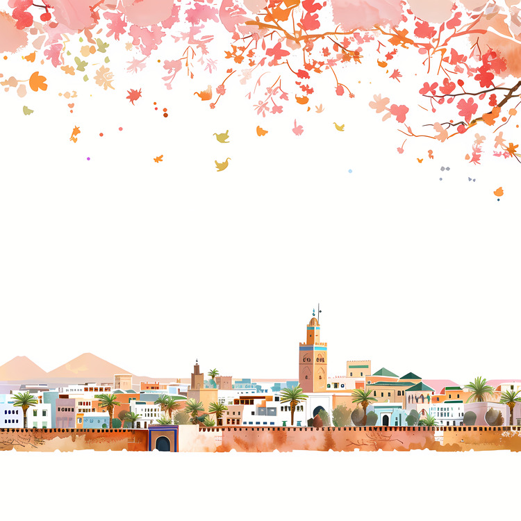 Marrakech,Watercolor,Cityscape