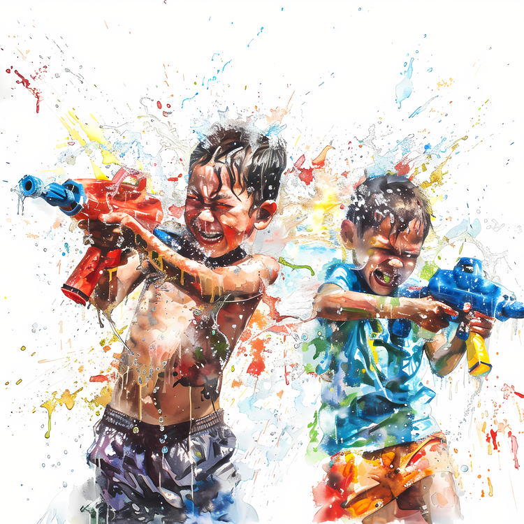 Songkran,Watercolor Paint,Water Splashing