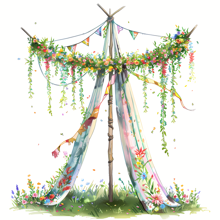 Maypole,Floral,Watercolor
